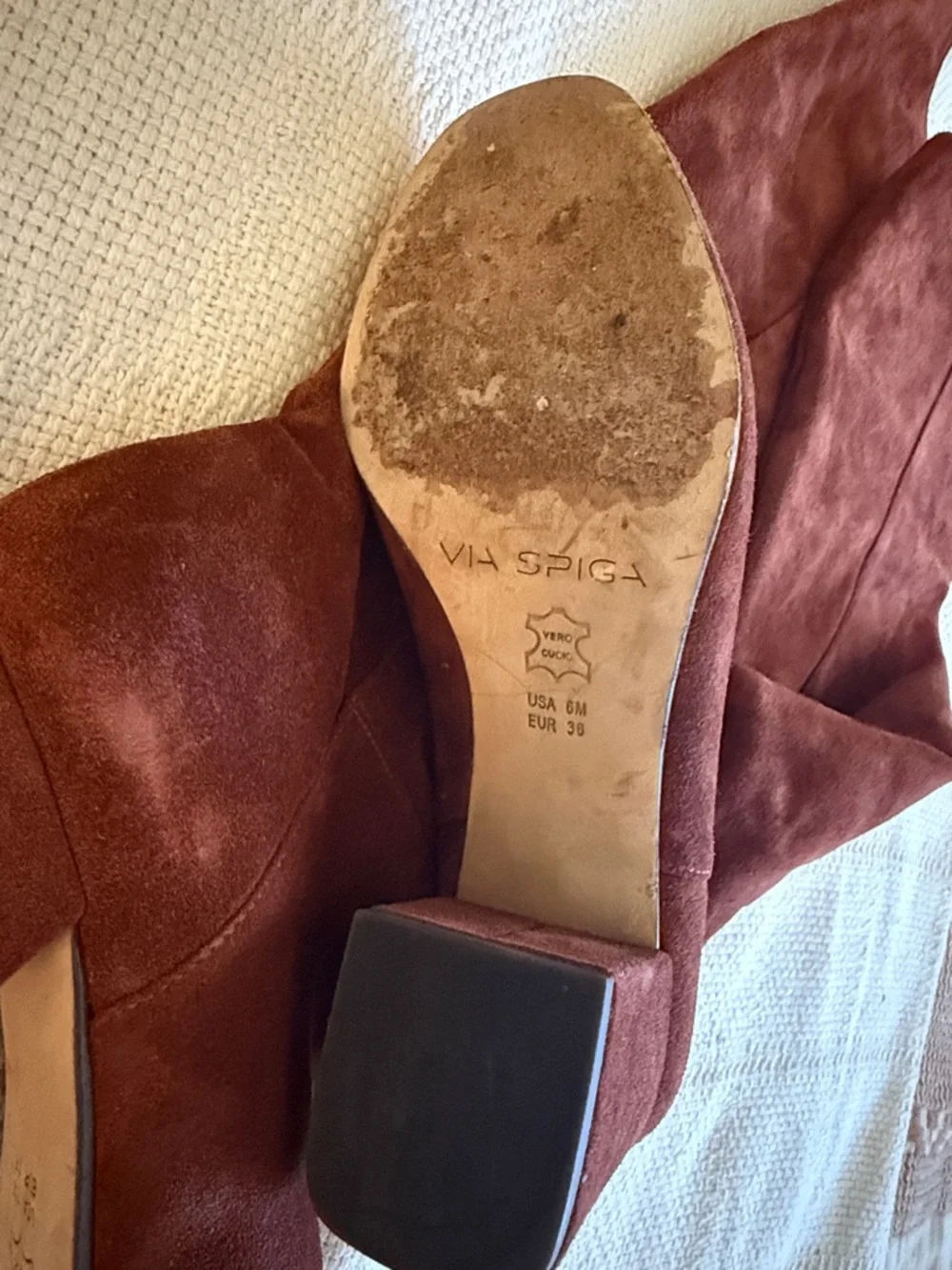 Via Spiga Tall Suede Block Heel Boots - Brown